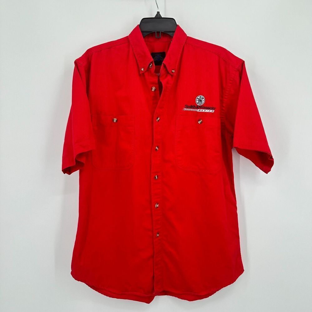 Vtg‎ Smith & Wesson Racing Shirt Mens M Red Wildman SKI Motorsports Sponsor Pit